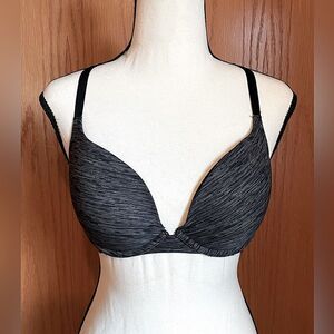 SO Intimates, Convertible, Dark-Gray and White “Love”Underwire Bra. 34C.
